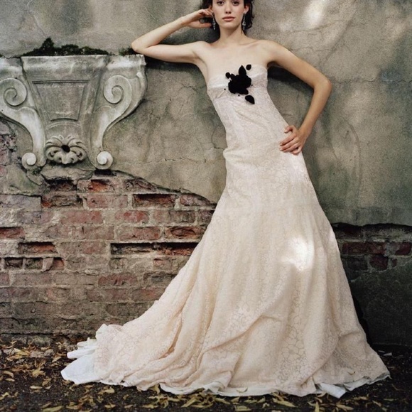 ROCHAS Voile Couture Dress in Blush. Black Flower Accent. Stunning. XS 🪷 - Picture 3 of 17